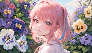 Preview wallpaper girl, glance, flowers, summer, anime