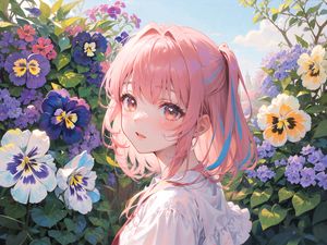 Preview wallpaper girl, glance, flowers, summer, anime