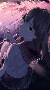 Preview wallpaper girl, glance, form, twilight, anime