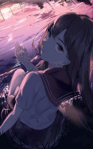 Preview wallpaper girl, glance, form, twilight, anime