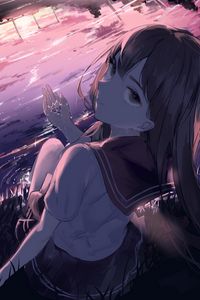 Preview wallpaper girl, glance, form, twilight, anime