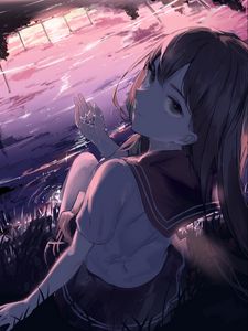 Preview wallpaper girl, glance, form, twilight, anime