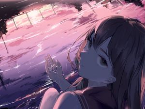 Preview wallpaper girl, glance, form, twilight, anime