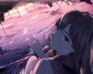 Preview wallpaper girl, glance, form, twilight, anime