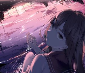 Preview wallpaper girl, glance, form, twilight, anime