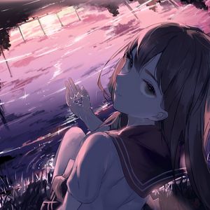 Preview wallpaper girl, glance, form, twilight, anime
