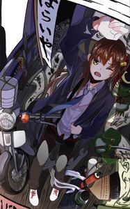 Preview wallpaper girl, glance, garage, bike, anime