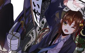 Preview wallpaper girl, glance, garage, bike, anime
