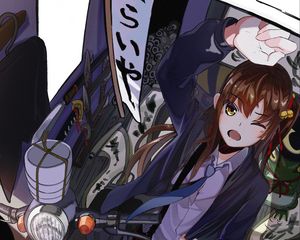 Preview wallpaper girl, glance, garage, bike, anime