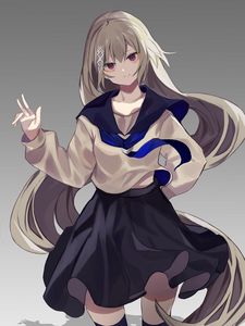 Preview wallpaper girl, glance, gesture, uniform, anime