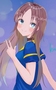 Preview wallpaper girl, glance, gesture, smile, anime, art, cartoon