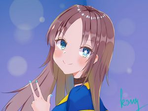 Preview wallpaper girl, glance, gesture, smile, anime, art, cartoon