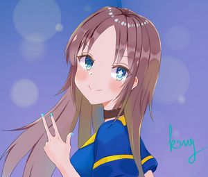 Preview wallpaper girl, glance, gesture, smile, anime, art, cartoon