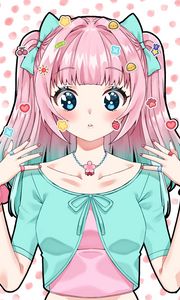 Preview wallpaper girl, glance, gesture, stickers, anime, art