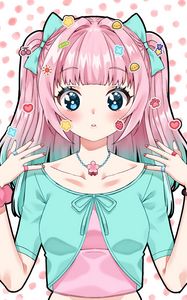 Preview wallpaper girl, glance, gesture, stickers, anime, art