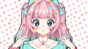 Preview wallpaper girl, glance, gesture, stickers, anime, art