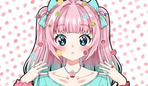 Preview wallpaper girl, glance, gesture, stickers, anime, art