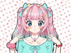 Preview wallpaper girl, glance, gesture, stickers, anime, art