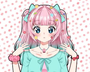 Preview wallpaper girl, glance, gesture, stickers, anime, art