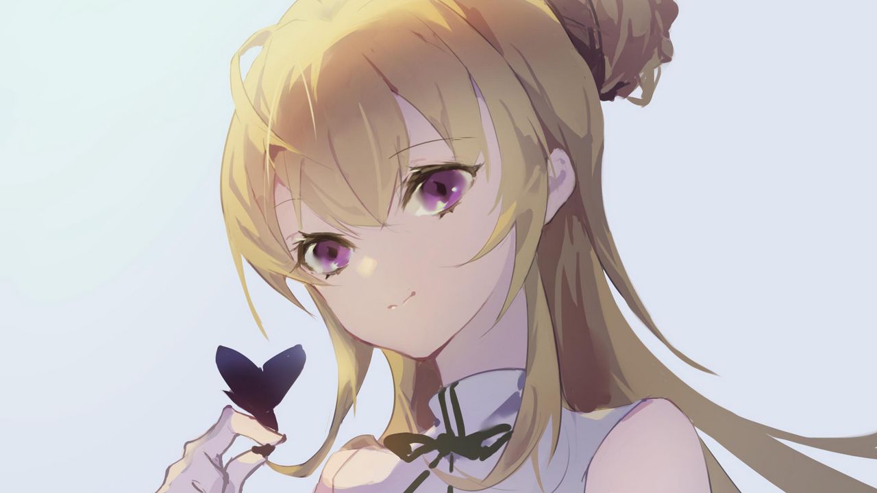 Wallpaper girl, glance, gesture, butterfly, anime, art hd, picture, image