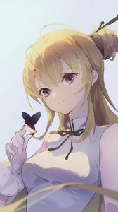 Preview wallpaper girl, glance, gesture, butterfly, anime, art