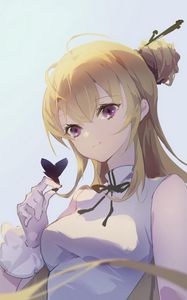 Preview wallpaper girl, glance, gesture, butterfly, anime, art