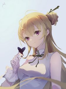 Preview wallpaper girl, glance, gesture, butterfly, anime, art
