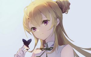 Preview wallpaper girl, glance, gesture, butterfly, anime, art