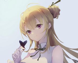 Preview wallpaper girl, glance, gesture, butterfly, anime, art