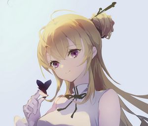 Preview wallpaper girl, glance, gesture, butterfly, anime, art