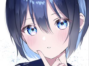 Preview wallpaper girl, glance, gesture, sailor suit, anime, art, blue