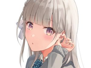 Preview wallpaper girl, glance, gesture, anime, art, gray