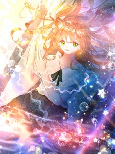 Preview wallpaper girl, glance, gesture, bubbles, anime