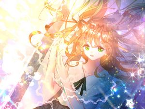 Preview wallpaper girl, glance, gesture, bubbles, anime