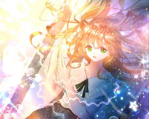 Preview wallpaper girl, glance, gesture, bubbles, anime