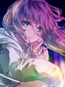 Preview wallpaper girl, glance, glare, bokeh, anime, art, cartoon