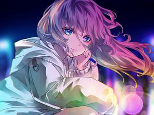 Preview wallpaper girl, glance, glare, bokeh, anime, art, cartoon