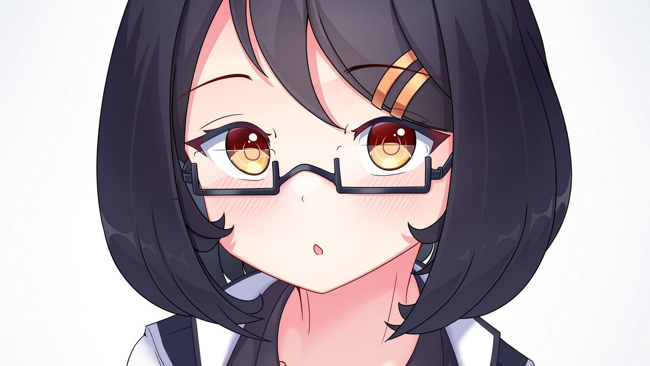 Wallpaper girl, glance, glasses, anime, art