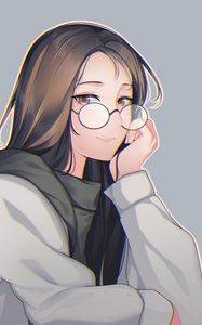 Preview wallpaper girl, glance, glasses, sweater, anime