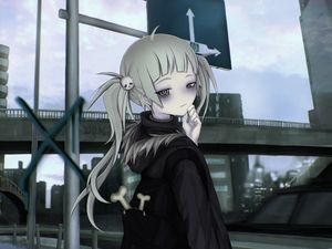 Preview wallpaper girl, glance, gloomy, anime, art, gray