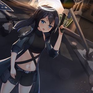 Preview wallpaper girl, glance, gun, anime, art