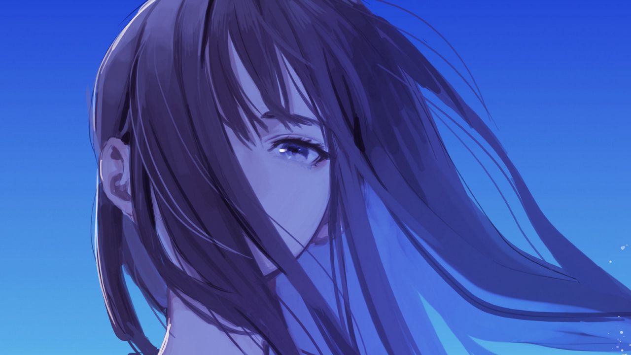 Wallpaper girl, glance, hair, anime, art