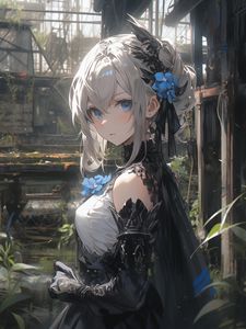 Preview wallpaper girl, glance, hairpin, anime, flowers