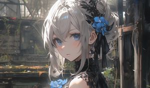 Preview wallpaper girl, glance, hairpin, anime, flowers