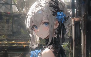Preview wallpaper girl, glance, hairpin, anime, flowers