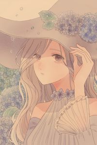 Preview wallpaper girl, glance, hat, anime