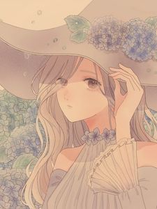 Preview wallpaper girl, glance, hat, anime