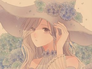 Preview wallpaper girl, glance, hat, anime
