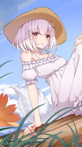 Preview wallpaper girl, glance, hat, summer, anime