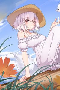 Preview wallpaper girl, glance, hat, summer, anime